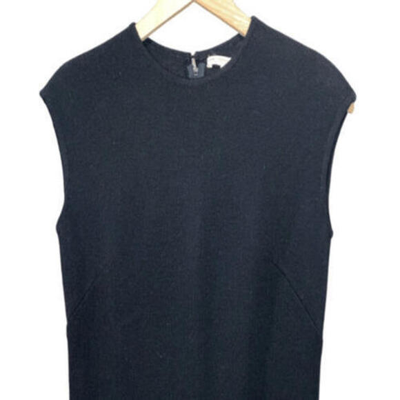 100% Zephyr Wool Dress Hong Kong Sz 10 VTG LBD Black Knit Cap Sleeve - Picture 2 of 7